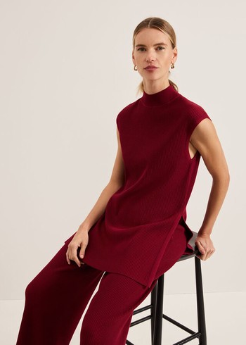 Phase Eight Lori Ribbed Tunic Knitwear Burgundy Australia | FY6213749